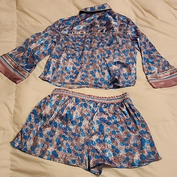 Free People Pillow Talk Satin Short Pajamas Cool Lavendar Combo XS - Picture 9 of 11